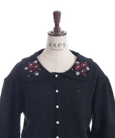 Flower Ribbon Embroidery Knit Cardigan
