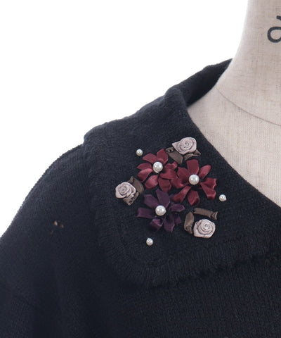 Flower Ribbon Embroidery Knit Cardigan