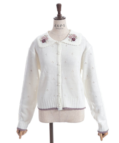 Flower Ribbon Embroidery Knit Cardigan
