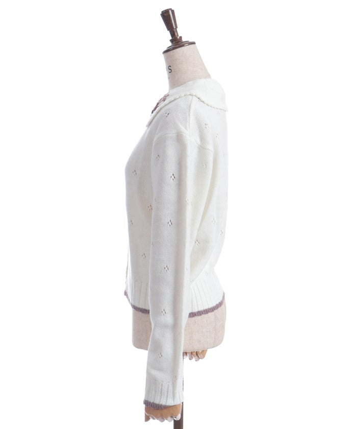 Flower Ribbon Embroidery Knit Cardigan