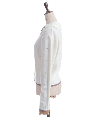 Flower Ribbon Embroidery Knit Cardigan