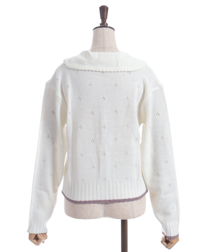 Flower Ribbon Embroidery Knit Cardigan