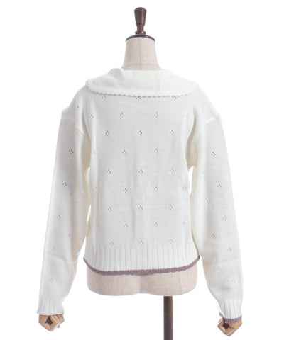 Flower Ribbon Embroidery Knit Cardigan