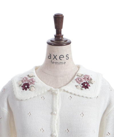 Flower Ribbon Embroidery Knit Cardigan