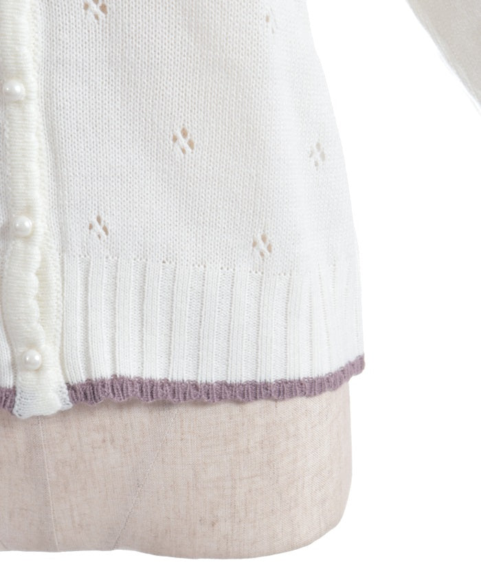 Flower Ribbon Embroidery Knit Cardigan