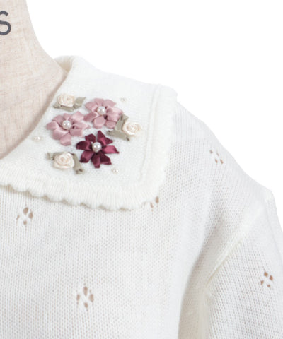 Flower Ribbon Embroidery Knit Cardigan