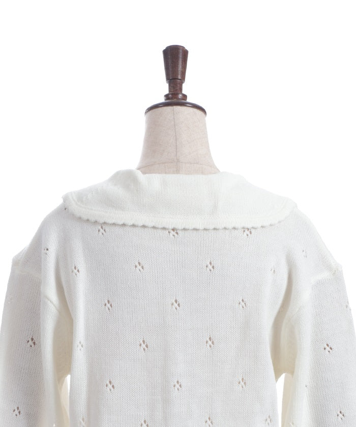 Flower Ribbon Embroidery Knit Cardigan