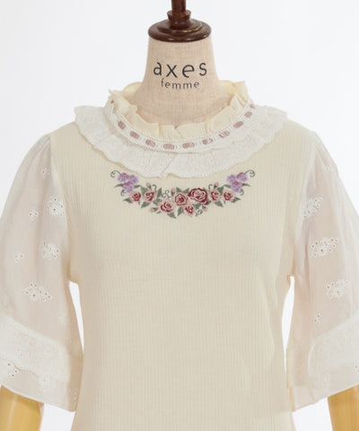 Rose Embroidery Lace Panel Pullover