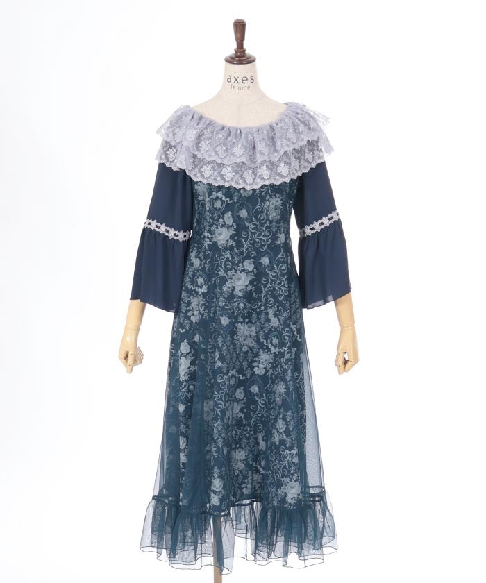 axes femme blue dress Spellbinding blue dress by axes femme[SOLD] Size M-L Bust: 90-110cm  Waist: 75-78cm Hip: 110cm Length: 81cm features fully shirred bodice  adorned with ribbon loop laces, gathered ruffles, central slit, chiffon  ruffle trims