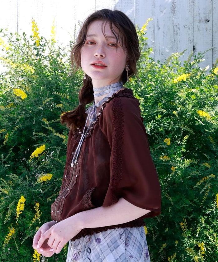 Flare Sleeve Sheer Blouson