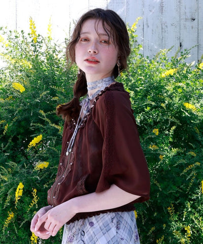 Flare Sleeve Sheer Blouson
