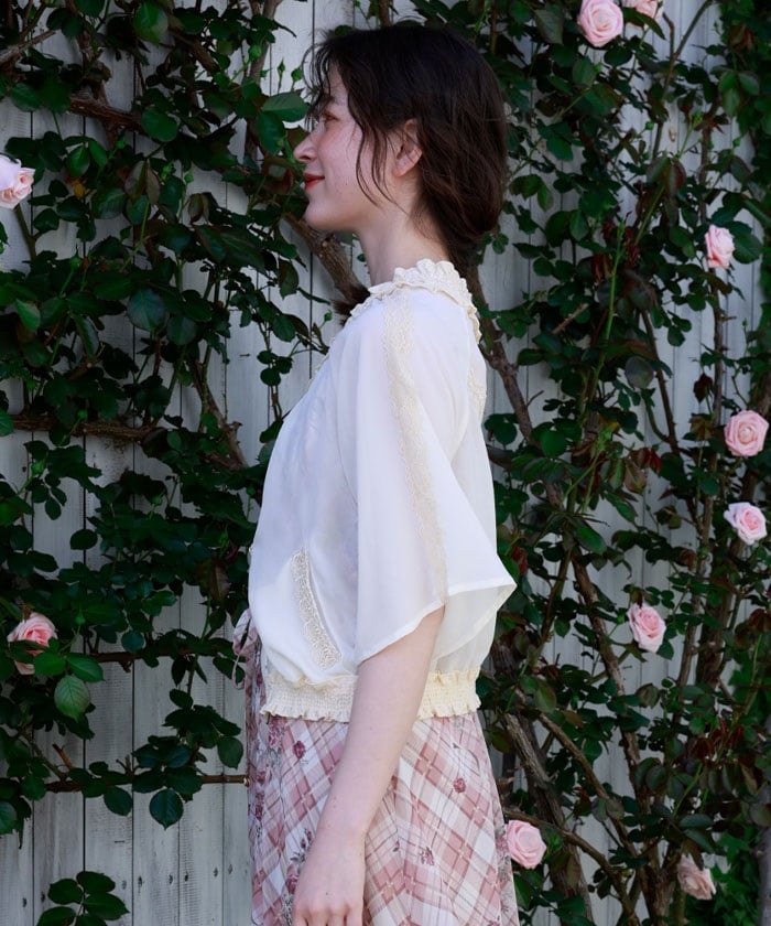 Flare Sleeve Sheer Blouson
