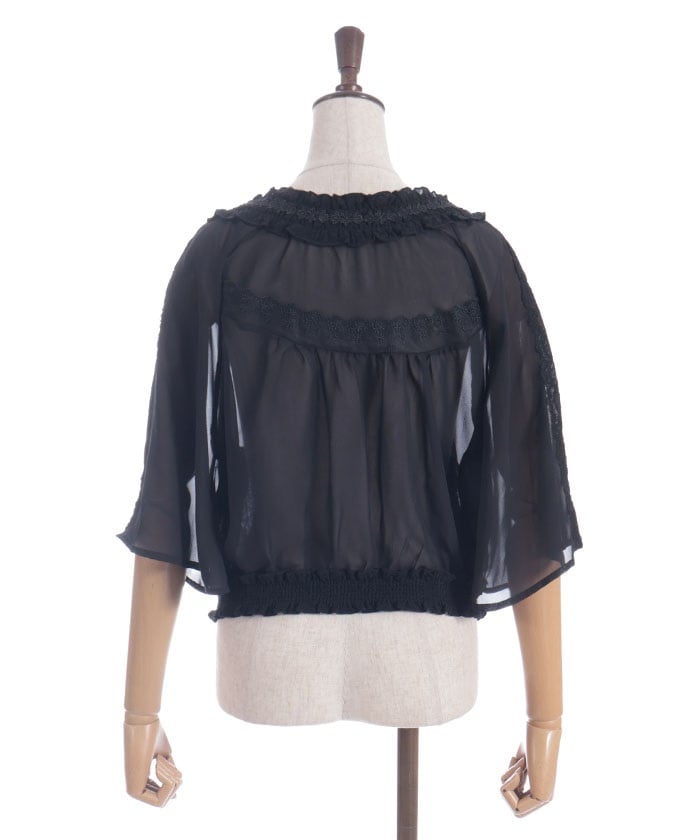 Flare Sleeve Sheer Blouson
