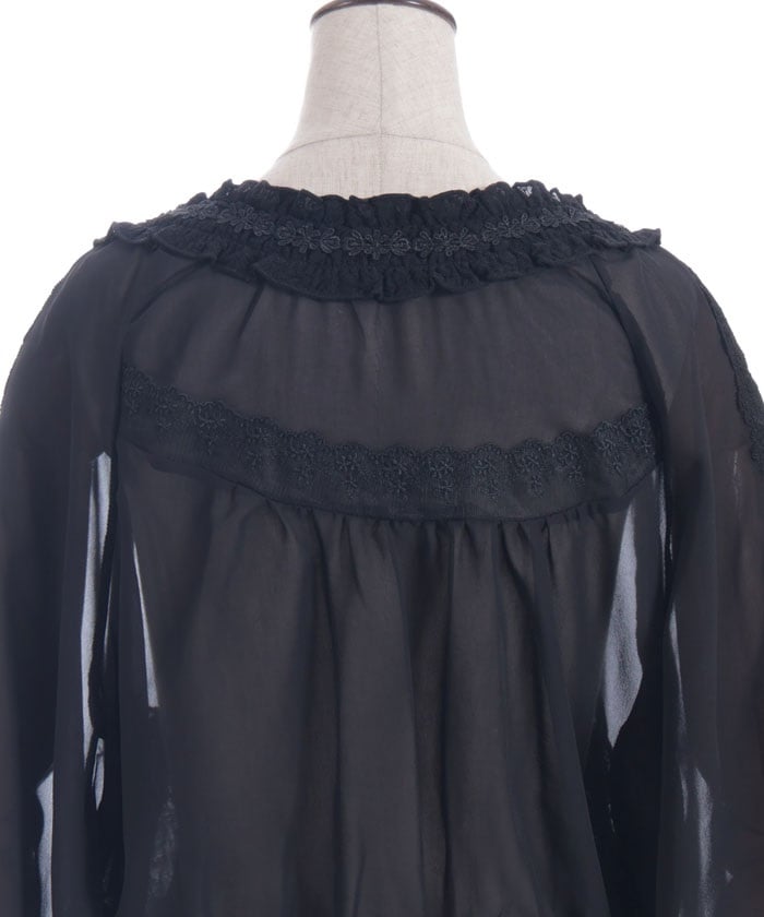 Flare Sleeve Sheer Blouson