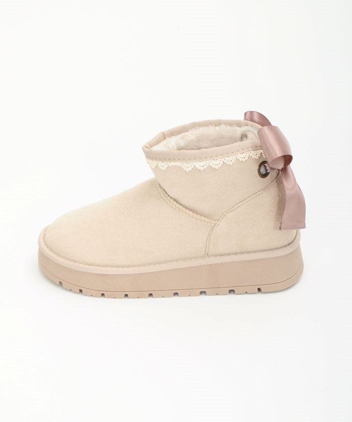 Back Ribbon Platform Faux Sheepskin Boots