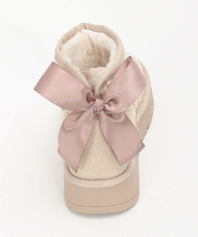 Back Ribbon Platform Faux Sheepskin Boots