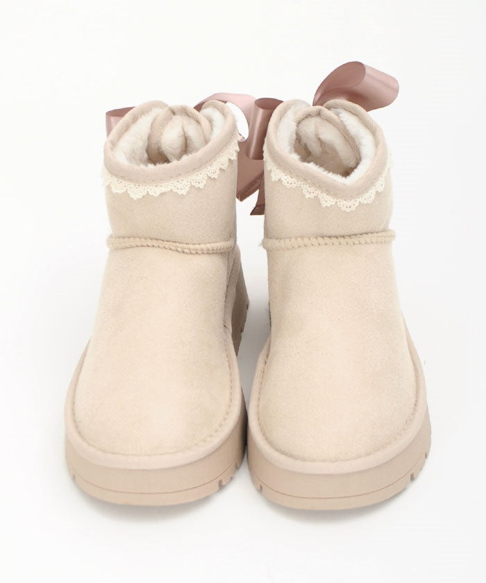 Back Ribbon Platform Faux Sheepskin Boots