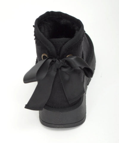 Back Ribbon Platform Faux Sheepskin Boots