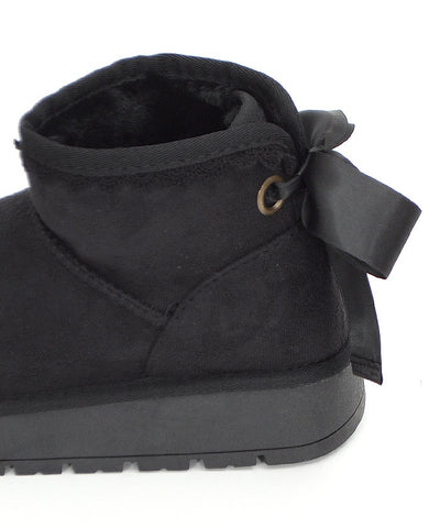 Back Ribbon Platform Faux Sheepskin Boots