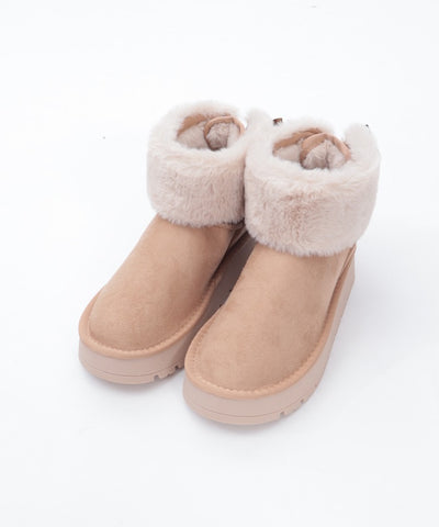 Back Ribbon Fur Faux Sheepskin Boots