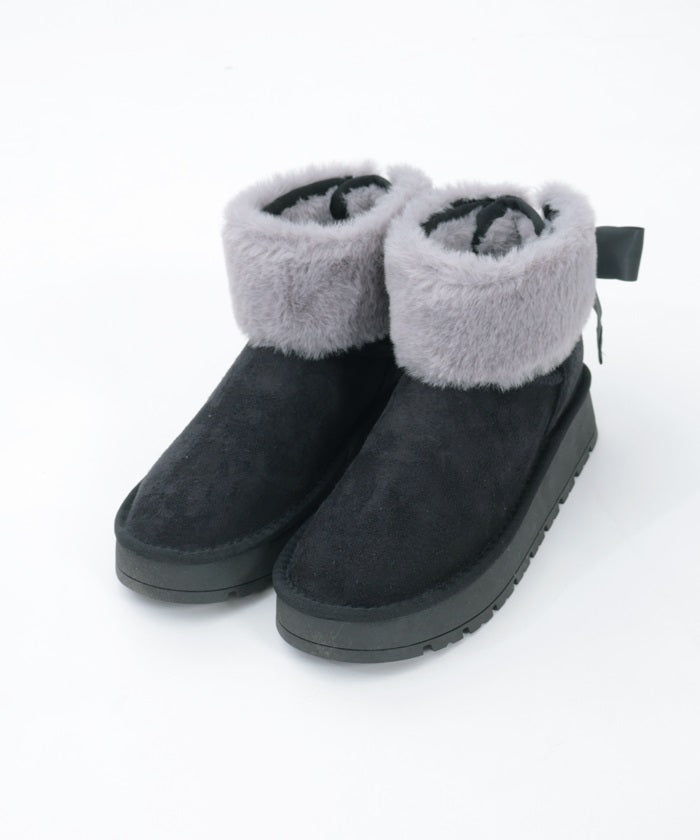 Back Ribbon Fur Faux Sheepskin Boots