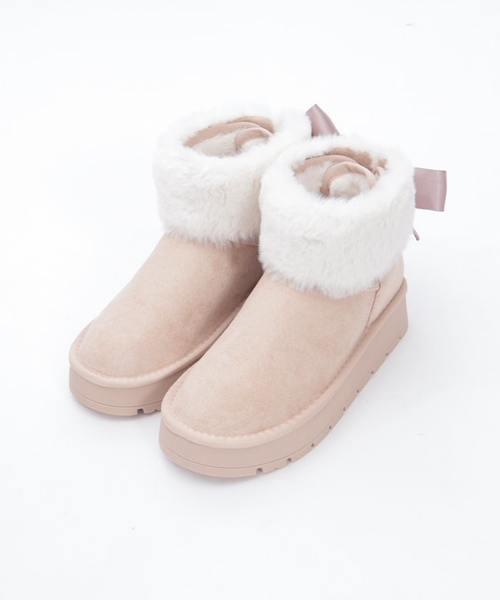 Back Ribbon Fur Faux Sheepskin Boots