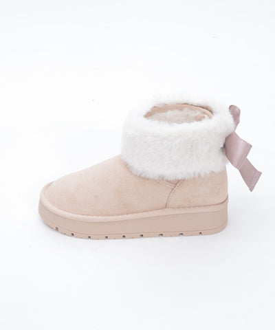 Back Ribbon Fur Faux Sheepskin Boots