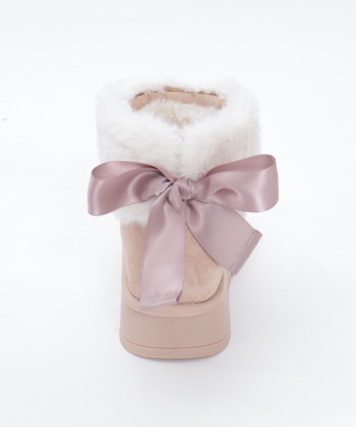 Back Ribbon Fur Faux Sheepskin Boots
