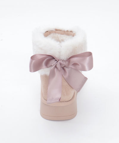Back Ribbon Fur Faux Sheepskin Boots