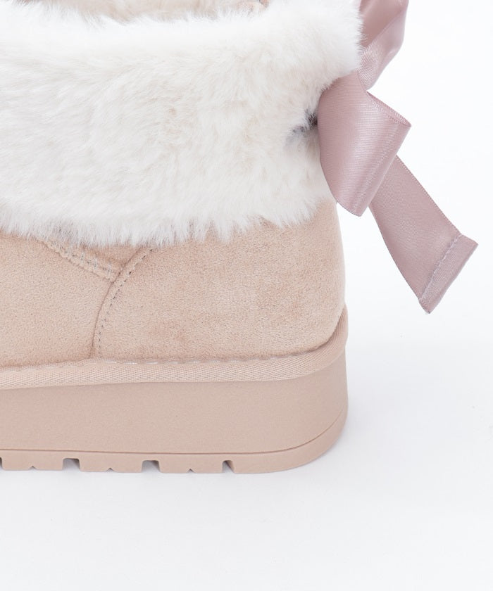 Back Ribbon Fur Faux Sheepskin Boots