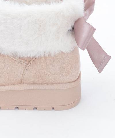 Back Ribbon Fur Faux Sheepskin Boots