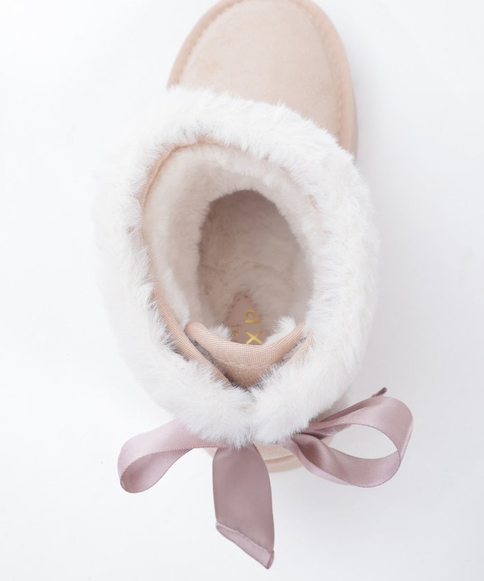 Back Ribbon Fur Faux Sheepskin Boots