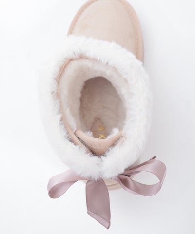 Back Ribbon Fur Faux Sheepskin Boots