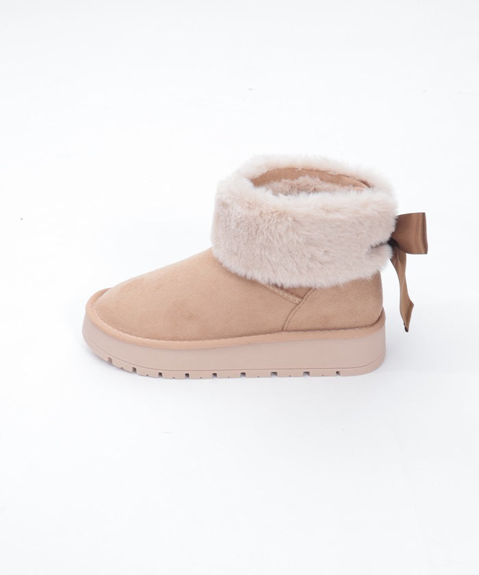 Back Ribbon Fur Faux Sheepskin Boots