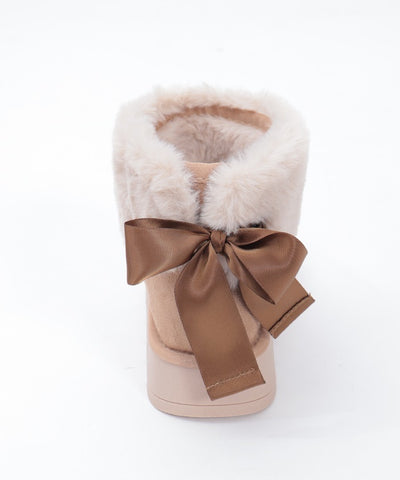 Back Ribbon Fur Faux Sheepskin Boots
