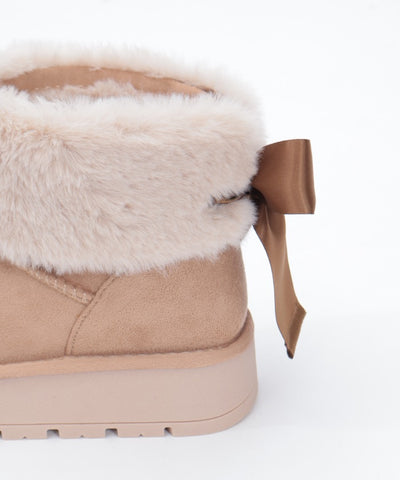 Back Ribbon Fur Faux Sheepskin Boots