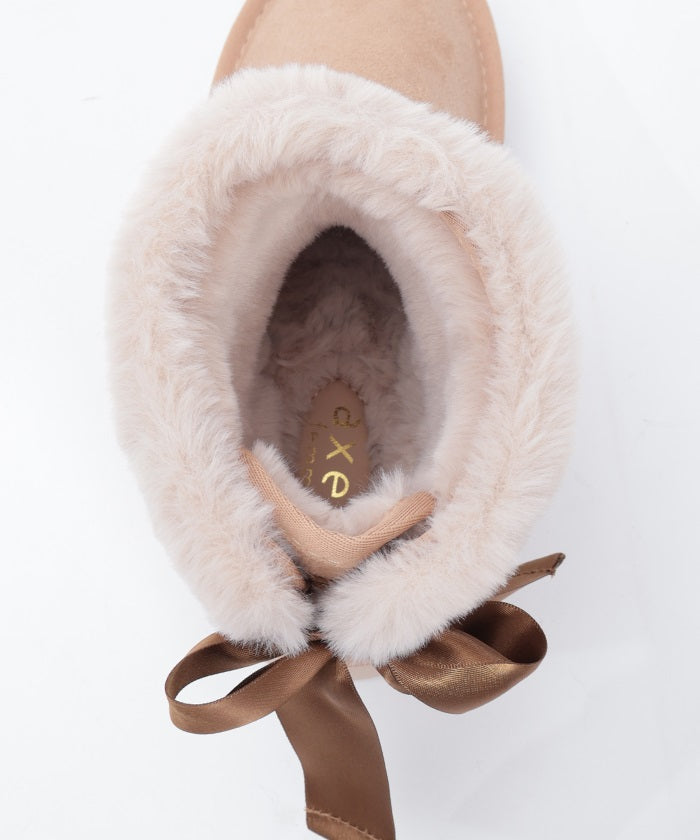 Back Ribbon Fur Faux Sheepskin Boots