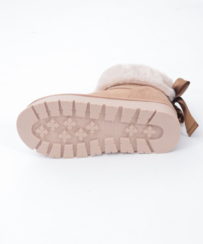 Back Ribbon Fur Faux Sheepskin Boots