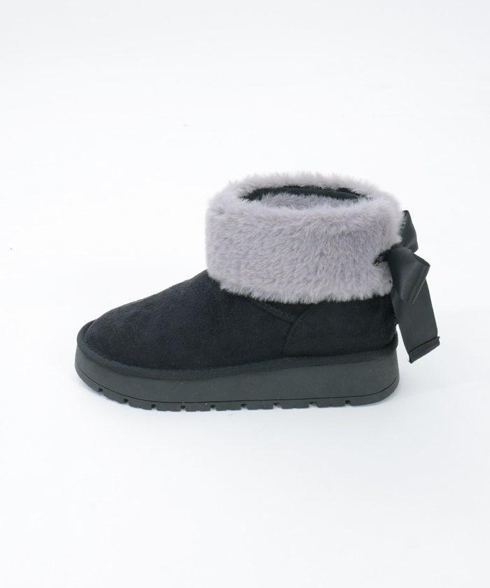 Back Ribbon Fur Faux Sheepskin Boots