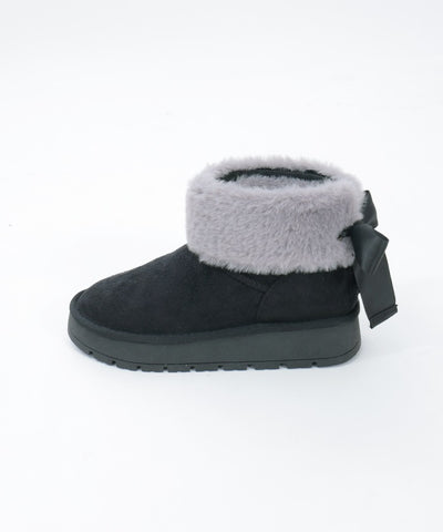 Back Ribbon Fur Faux Sheepskin Boots