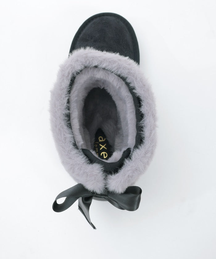 Back Ribbon Fur Faux Sheepskin Boots