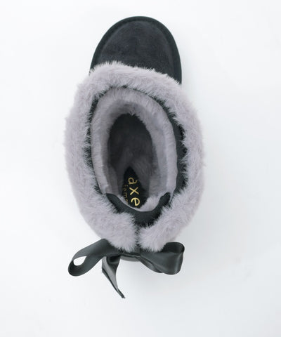 Back Ribbon Fur Faux Sheepskin Boots