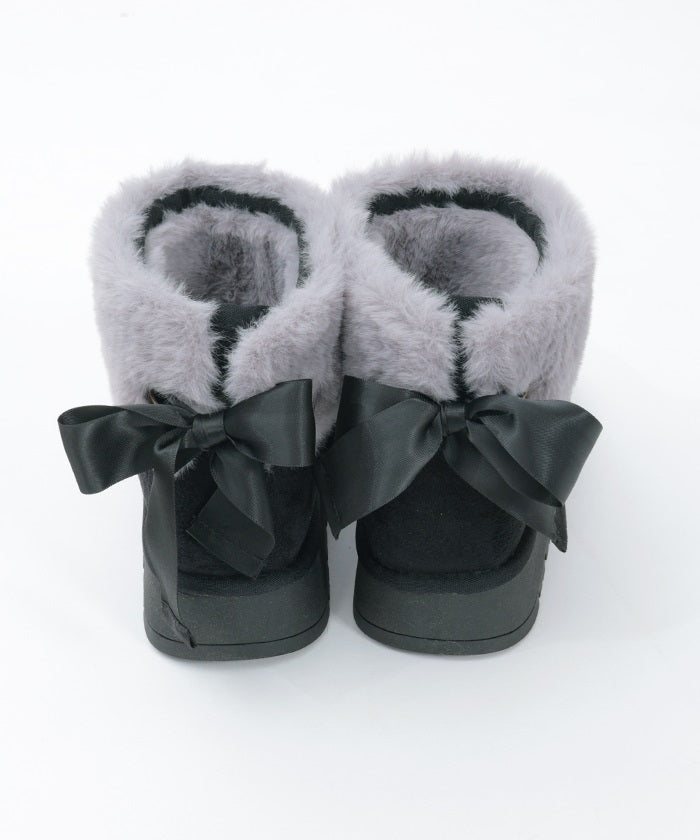 Back Ribbon Fur Faux Sheepskin Boots