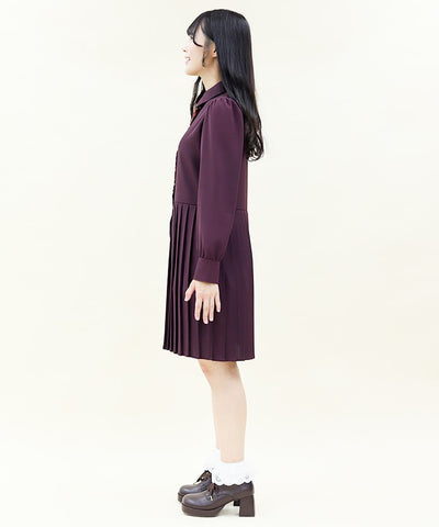 Pleated Shirt Dress with Necktie