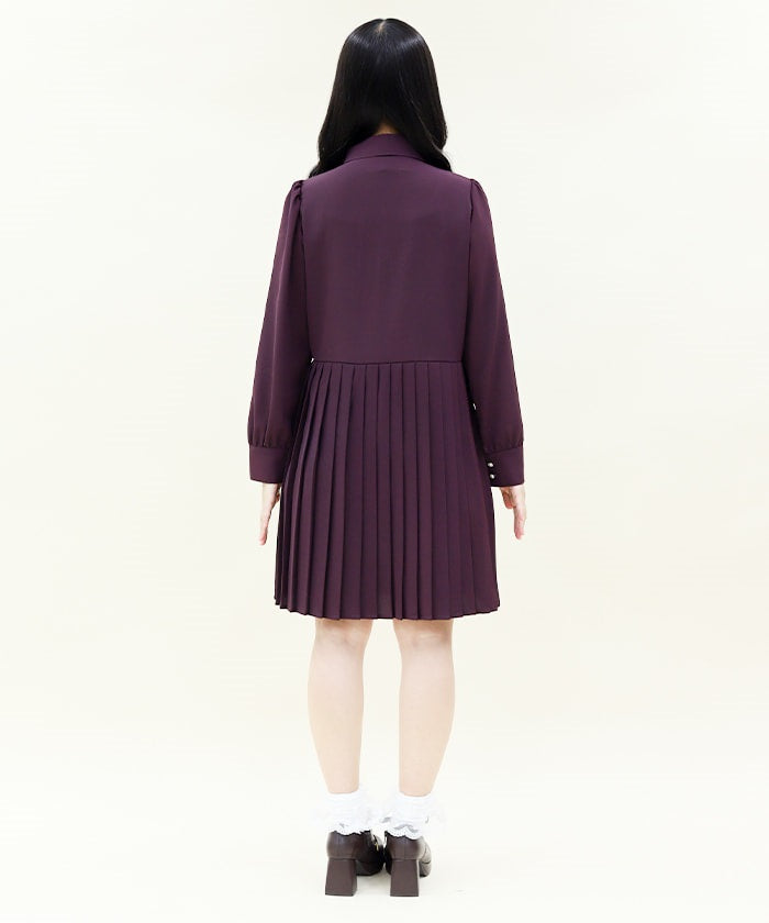 Pleated Shirt Dress with Necktie