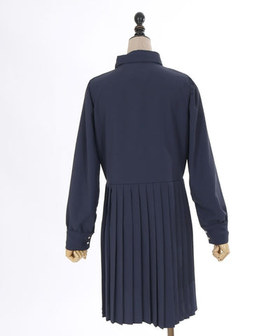 Pleated Shirt Dress with Necktie