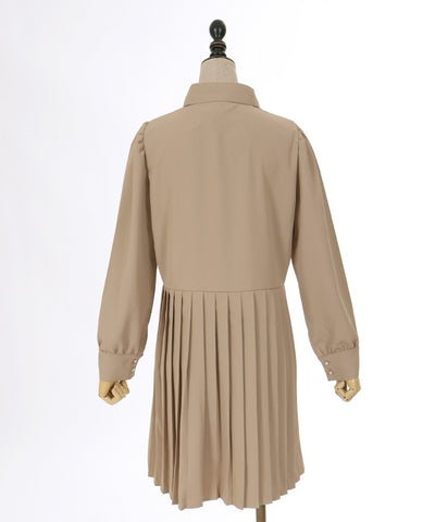 Pleated Shirt Dress with Necktie