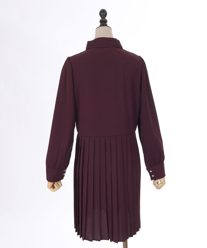 Pleated Shirt Dress with Necktie