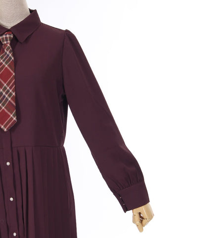 Pleated Shirt Dress with Necktie