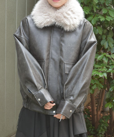 Synthetic Leather Blouson with Fur